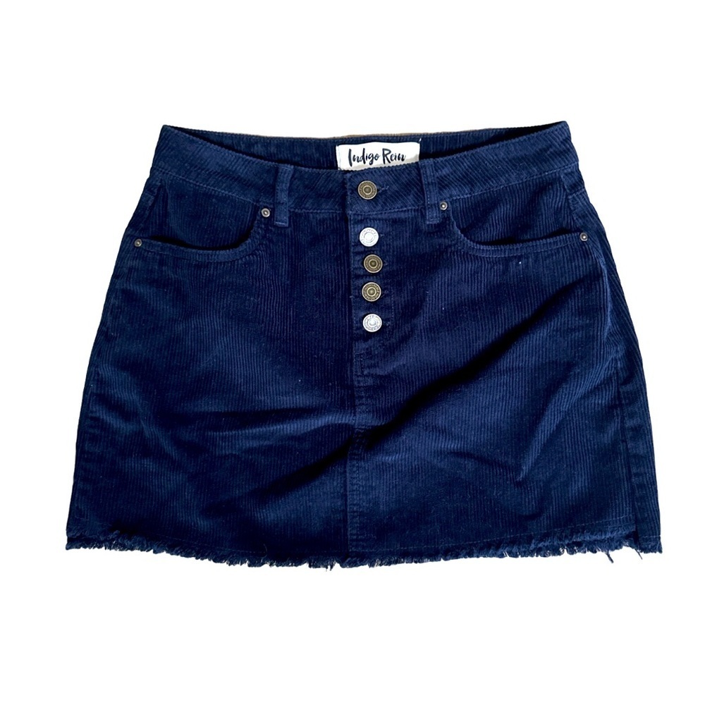 Indigo Rein Blue Corduroy Skirt Button Closure with Pockets Size 5 100% cotton